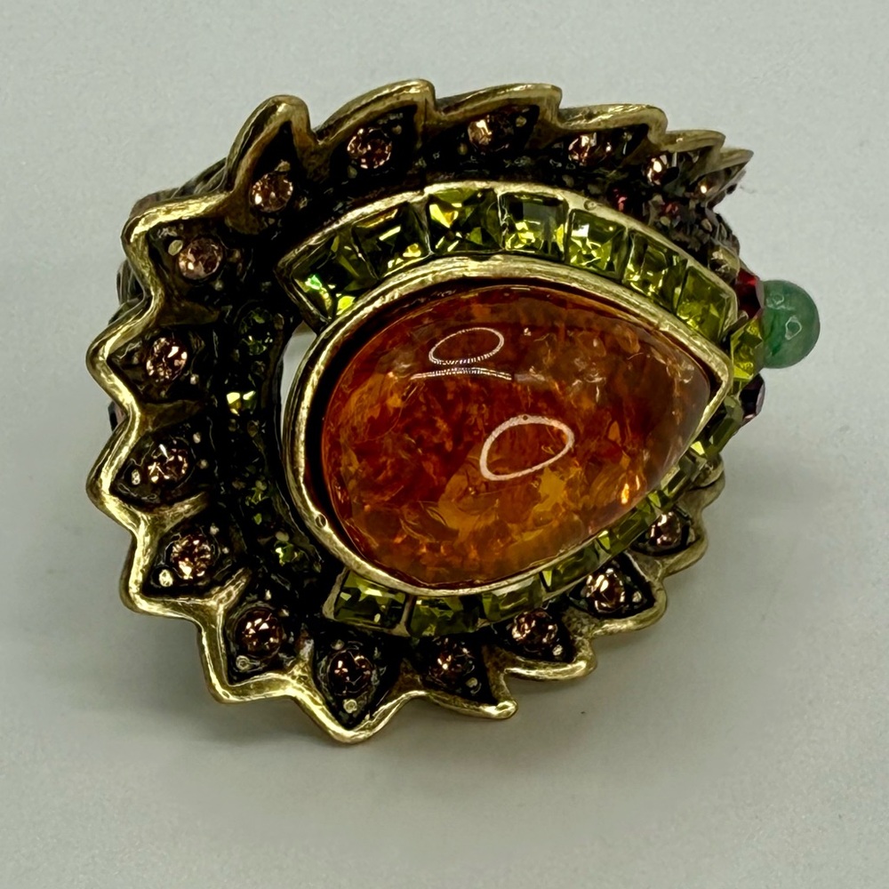 Vintage Heidi Daus Statement Ring – Amber Cabochon w Multi-Color Crystals Sz 7 - Picture 15 of 17